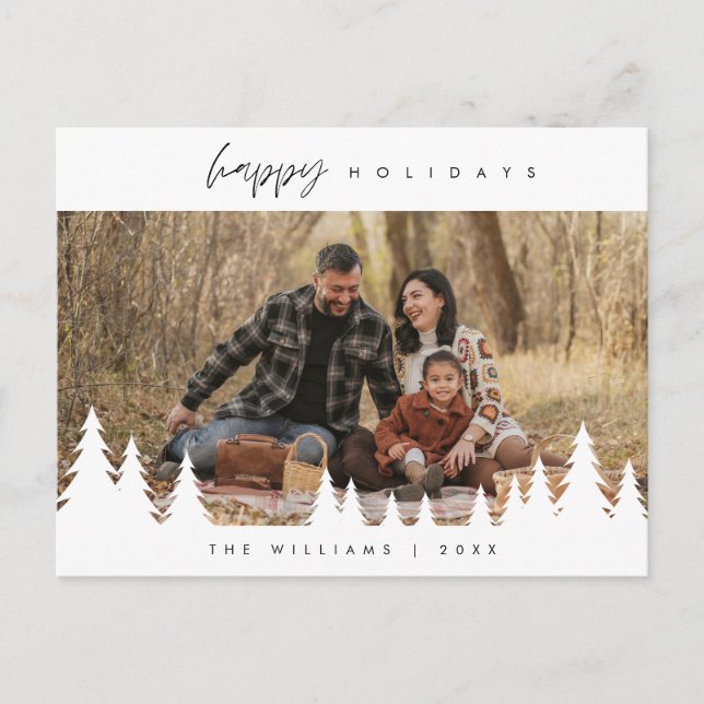 Modern Minimalist, Happy Holidays, Family Photo Postcard (Front)
