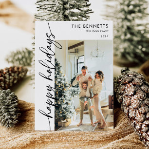 Modern Minimalist Happy Holidays Photo Collage  Holiday Card