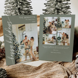 Modern Minimalist Happy Holidays Photo Collage Holiday Card