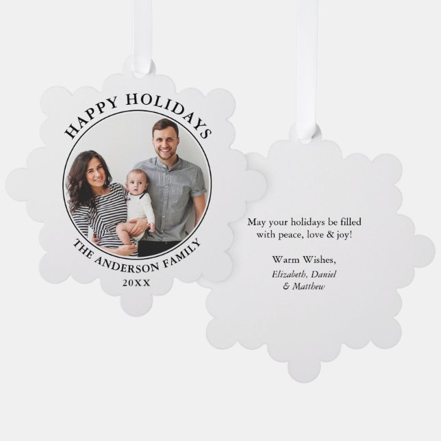 Modern Minimalist Happy Holidays Photo Ornament Card (Front/Back)