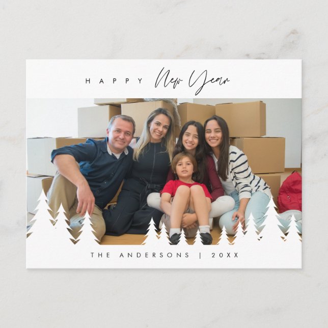 Modern Minimalist, Happy New Year Family Photo Pos Postcard (Front)