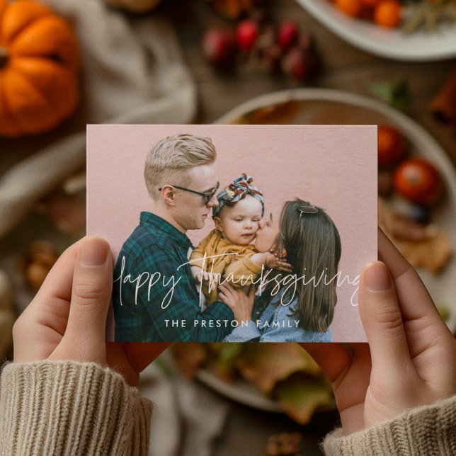Modern minimalist Happy Thanksgiving family photo Holiday Card (Creator Uploaded)