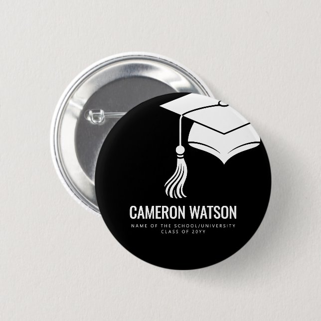 Modern Minimalist Hat and Tassel Graduation 2 Inch Round Button (Front & Back)