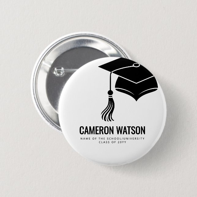 Modern Minimalist Hat and Tassel Graduation 2 Inch Round Button (Front & Back)