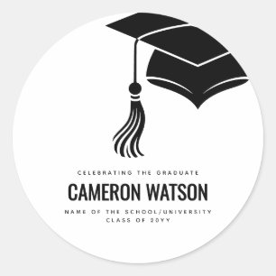 Modern Minimalist Hat and Tassel Graduation Classic Round Sticker