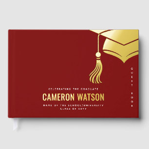 Modern Minimalist Hat and Tassel Graduation Guest Book