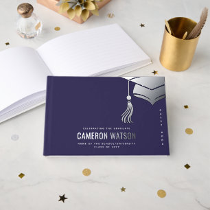 Modern Minimalist Hat and Tassel Graduation Guest Book