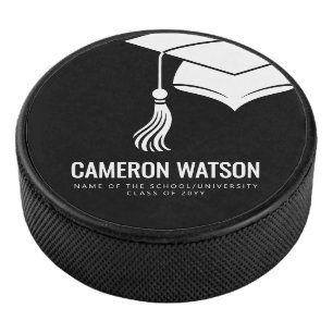 Modern Minimalist Hat and Tassel Graduation Hockey Puck