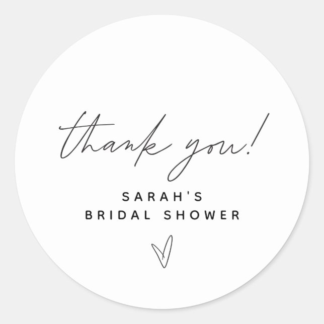 Modern Minimalist Heart Bridal Shower Thank You Classic Round Sticker (Front)