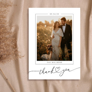 Modern Minimalist Heart Script Wedding Thank You Card