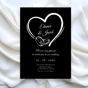 Modern minimalist heart wedding couple ring invitation
