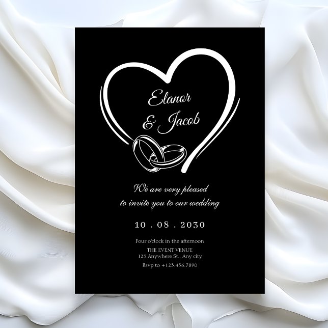 Modern minimalist heart wedding couple ring invitation (Creator Uploaded)