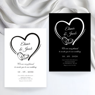 Modern minimalist heart wedding couple ring invitation