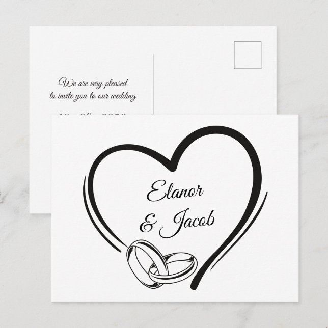 Modern minimalist heart wedding couple ring postcard (Front/Back)