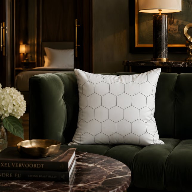 Modern Minimalist Hexagon Pattern Throw Pillow (Elegant geometric pillow for timeless interiors.)
