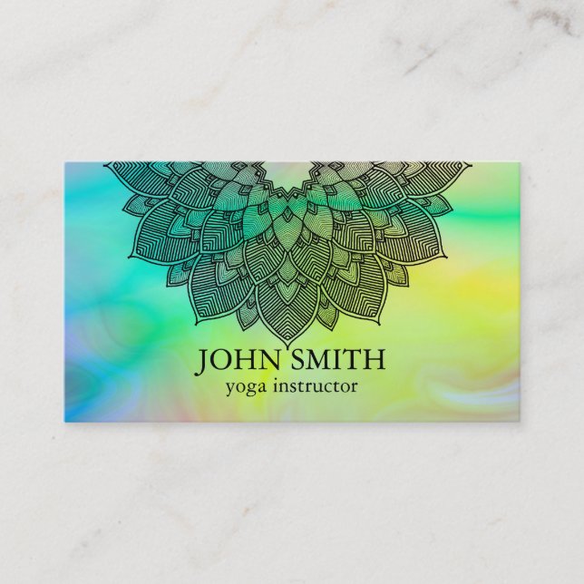 Modern Minimalist Holograph Lotus Yoga Instructor Business Card (Front)