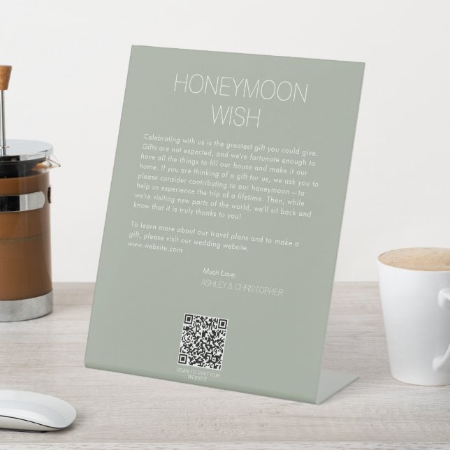 Modern Minimalist Honeymoon Wish Wedding Pedestal Sign (In SItu)