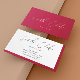 Modern Minimalist Hot Pink Handwritten Script Business Card