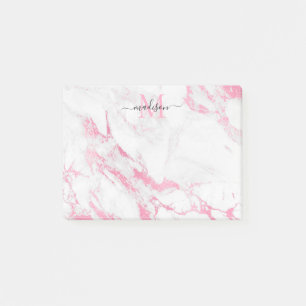 Modern Minimalist Hot Pink Marble Monogram Name Post-it Notes