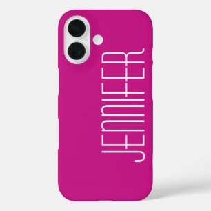 Modern Minimalist, Hot Pink, Personalized Name iPhone 16 Case