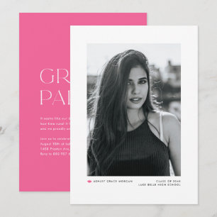 Modern Minimalist Hot Pink Photo Graduation Announcement