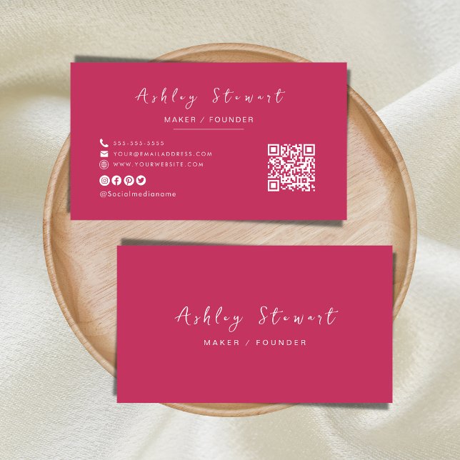 Modern Minimalist Hot Pink Professional Qr Code Business Card (Creator Uploaded)
