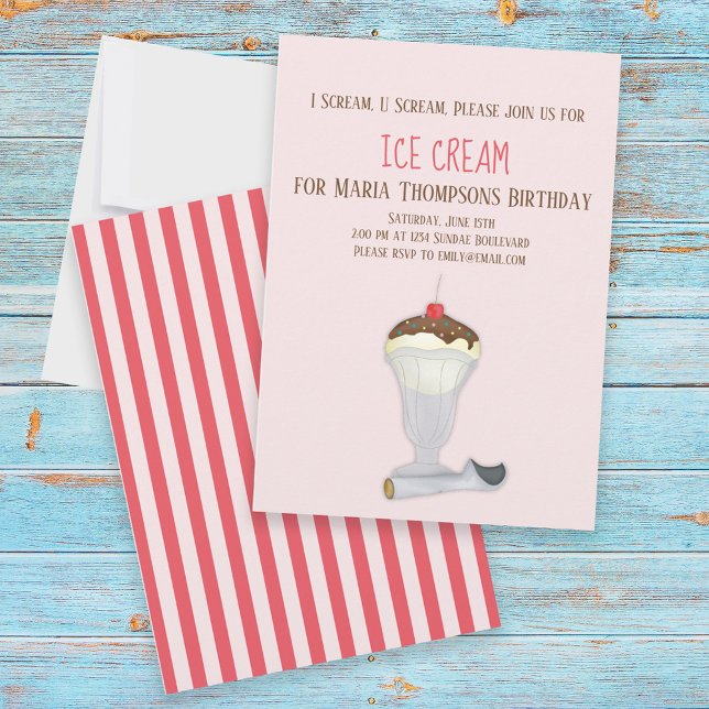Modern Minimalist Ice Cream Birthday Watercolor Invitation (Creator Uploaded)