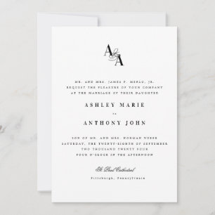 Modern Minimalist Inital Wedding Reception Card