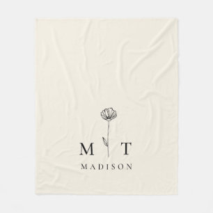 Modern Minimalist Initial Monogram Fleece Blanket