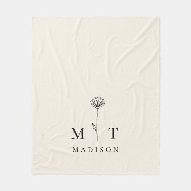 Modern Minimalist Initial Monogram Fleece Blanket (Front)