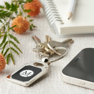 Modern Minimalist Initial Monogram Metal Keychain