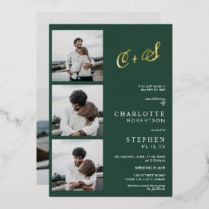Modern minimalist initials photo green gold foil 