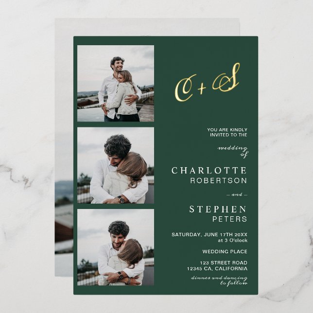 Modern minimalist initials photo green gold foil  (Front/Back)