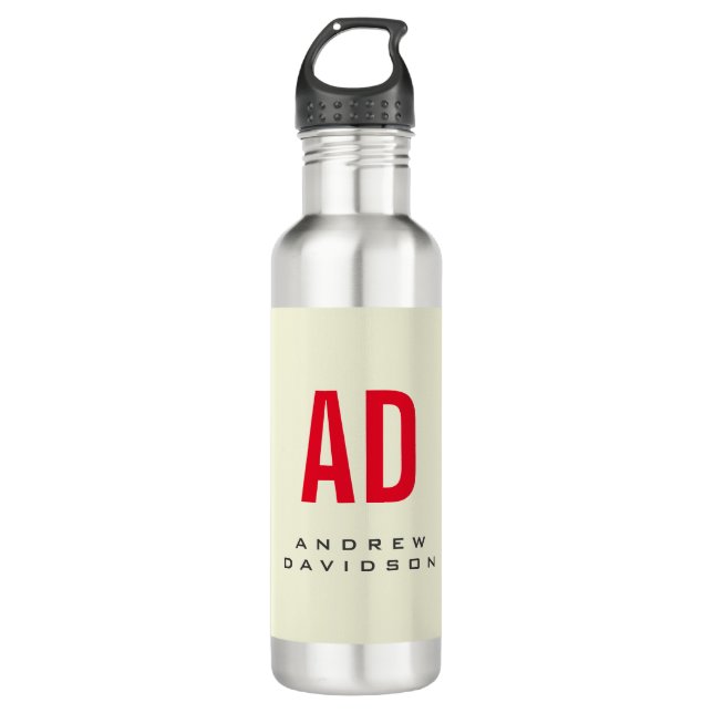 Modern Minimalist Initials Red Monogram Beige 710 Ml Water Bottle (Front)