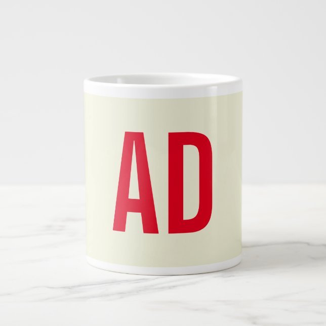 Modern Minimalist Initials Red Monogram Beige Large Coffee Mug (Front)