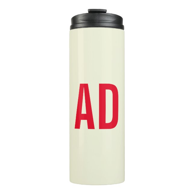 Modern Minimalist Initials Red Monogram Beige Thermal Tumbler (Front)