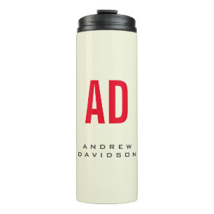 Modern Minimalist Initials Red Monogram Beige Thermal Tumbler