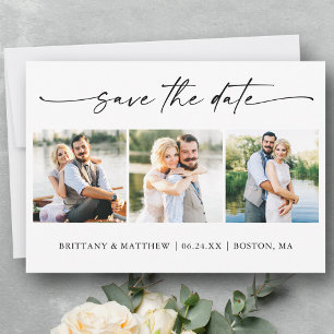 Modern Minimalist Ink Pen Script 3 Photo Save The Date