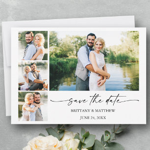 Modern Minimalist Ink Pen Script 4 Photos Save The Date
