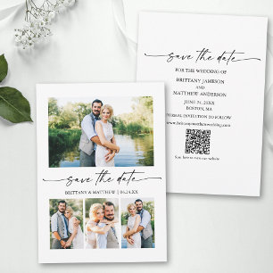 Modern Minimalist Ink Script 4 Photo QR Code Save The Date