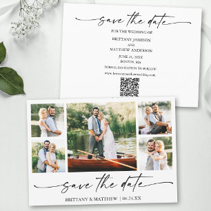 Modern Minimalist Ink Script 5 Photo QR Code Save The Date