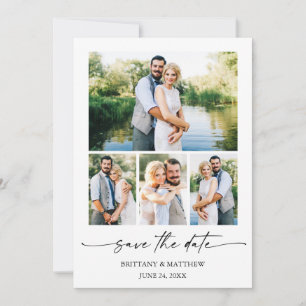 Modern Minimalist Ink Script Couple 4 Photos Save The Date