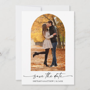 Modern Minimalist Ink Script Photo Arch Save The Date