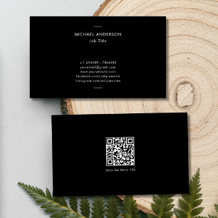 Modern Minimalist Inline QR Code Black and White Business Card