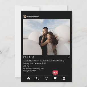 Modern Minimalist Instagram Black Wedding Invitation