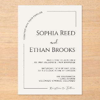 Modern Minimalist Ivory Editorial Wedding  Acrylic Invitations