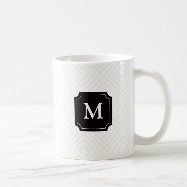 Modern Minimalist Ivory Greek Key Pattern Monogram Coffee Mug (Right)