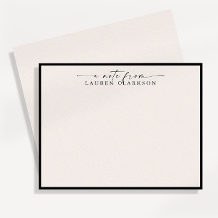 Modern Minimalist Ivory Script Note Card with Blac