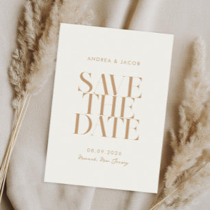 Modern Minimalist Ivory Tan Chic Wedding Save The Date