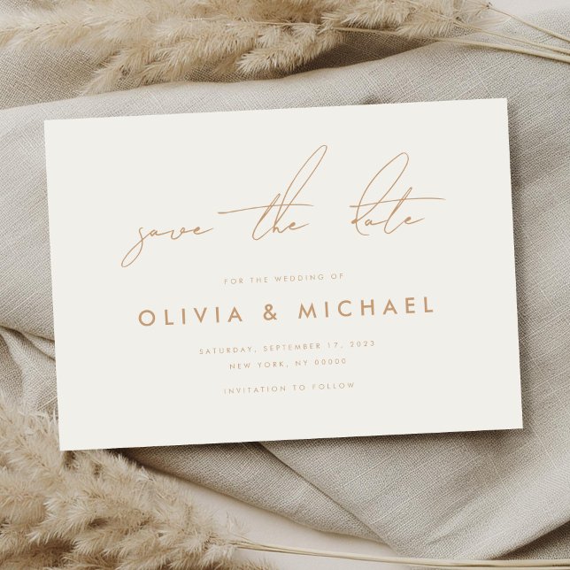 Modern Minimalist Ivory Tan Wedding Save the Date (Creator Uploaded)